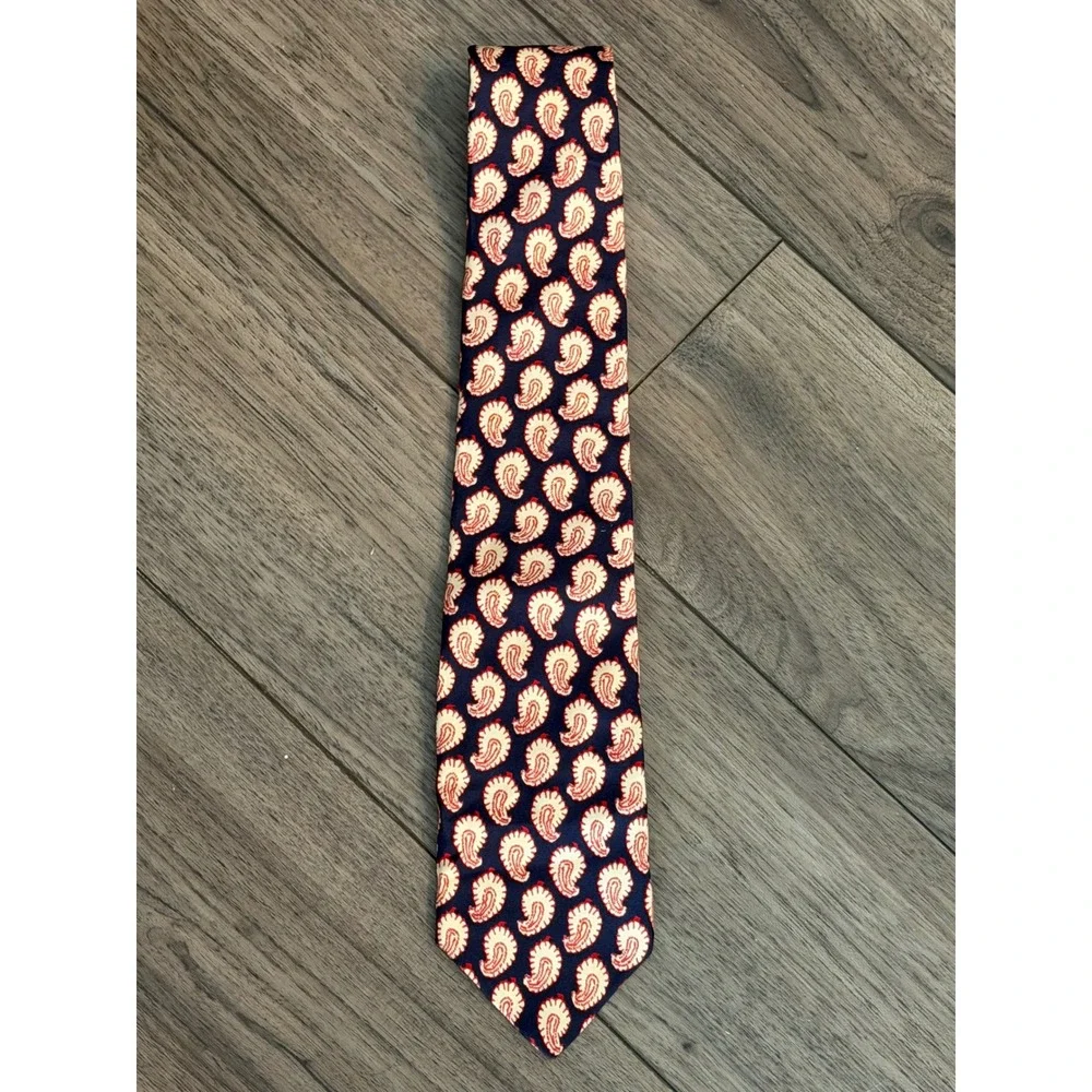 Vintage Liberty of London Silk Paisley Tie Navy Crimson Cream Made In USA